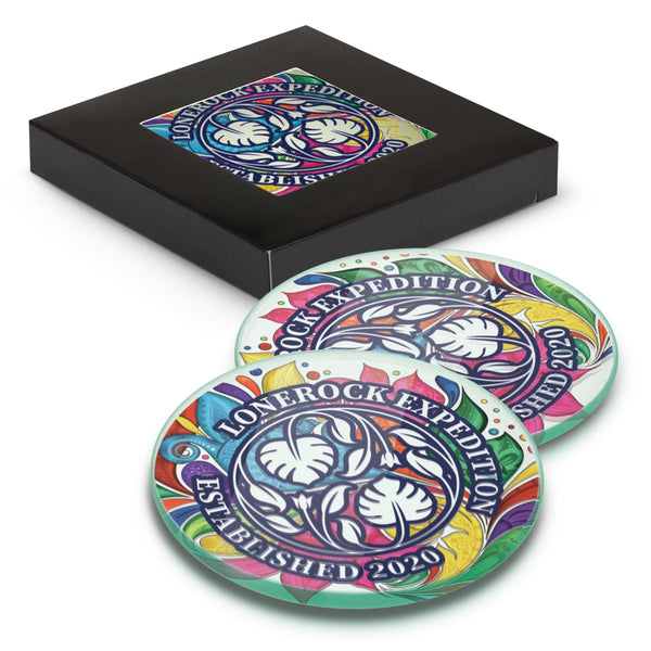 Venice Glass Coaster  Set of 2  Round  Full Colour [3-120165]