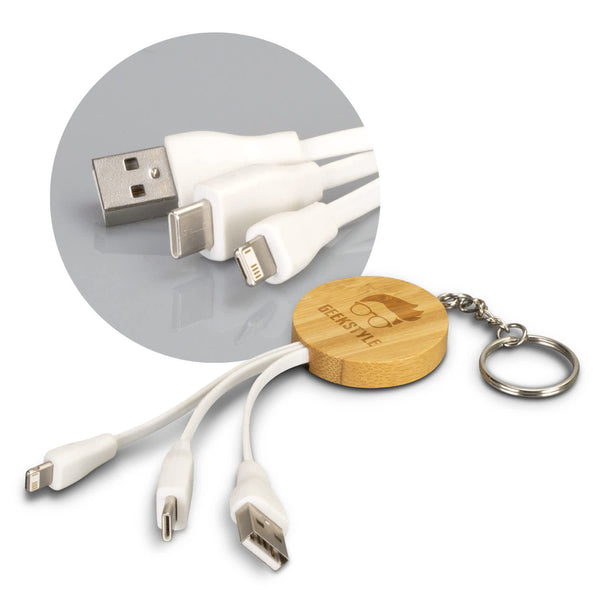 Bamboo Charging Cable Key Ring  Round [3-121411]