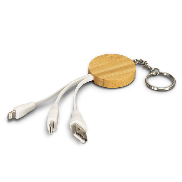 Bamboo Charging Cable Key Ring  Round [3-121411]