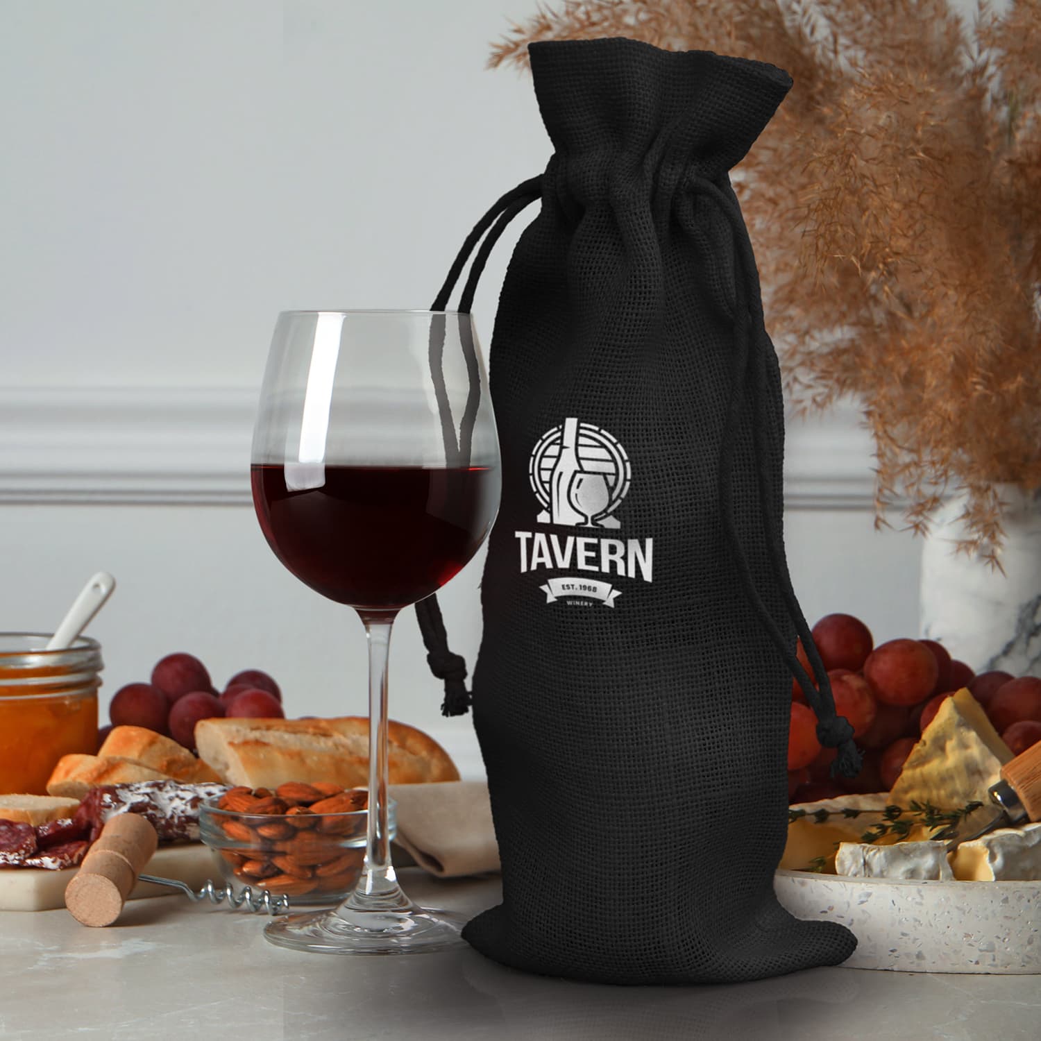 Jute Wine Drawstring Bag [3-122387]