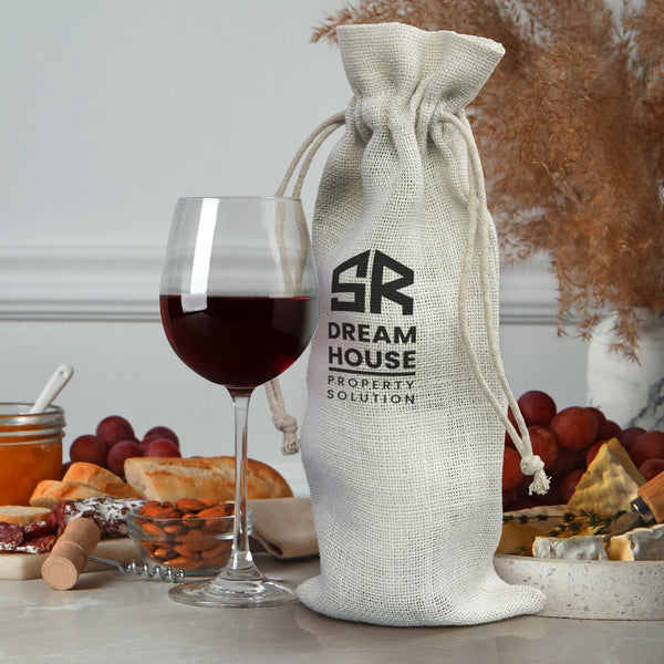 Jute Wine Drawstring Bag [3-122387]