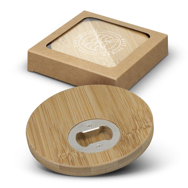 Bamboo Bottle Opener Coaster Set of 2  Round [3-125550]