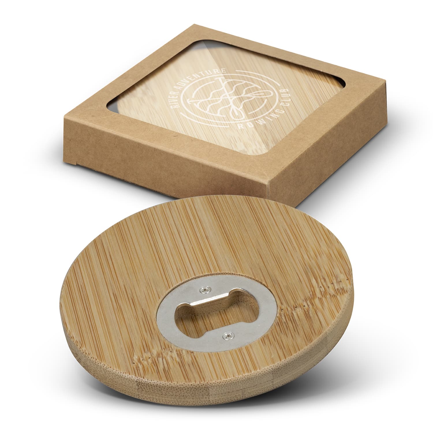 Bamboo Bottle Opener Coaster  Set of 2  Round [3-125550]