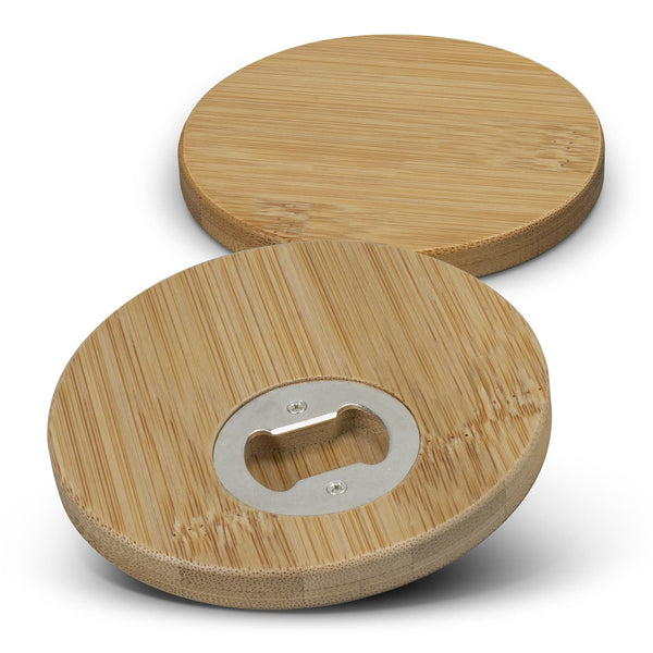 Bamboo Bottle Opener Coaster  Set of 2  Round [3-125550]