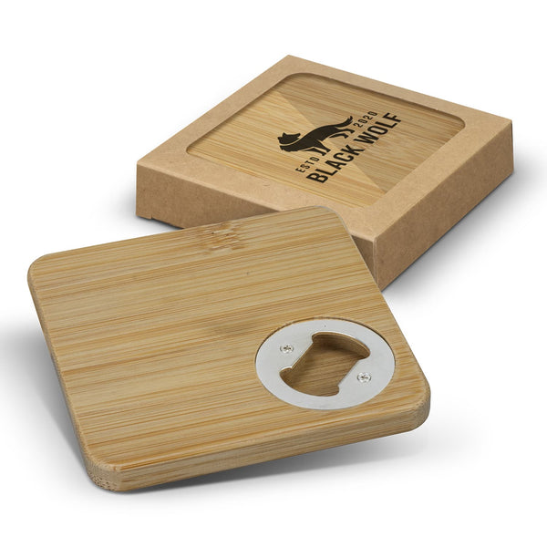 Bamboo Bottle Opener Coaster Set of 2  Square [3-125551]