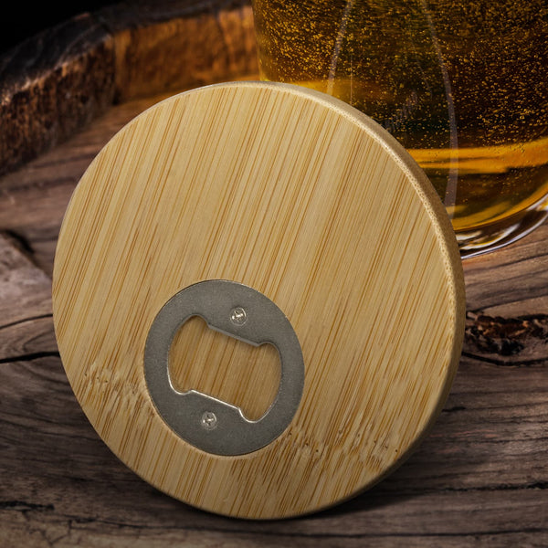 Bamboo Bottle Opener Coaster  Round [3-125938]