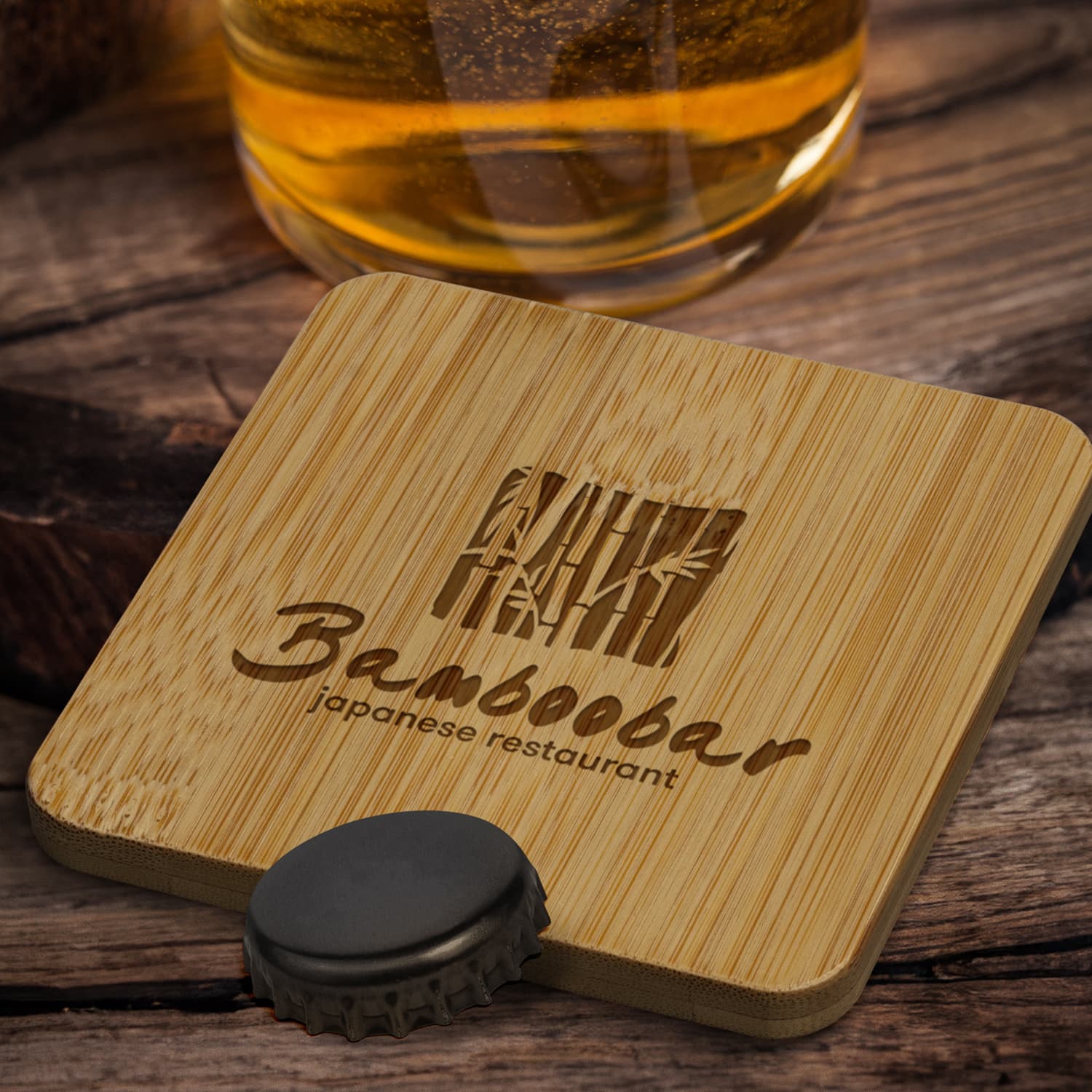 Bamboo Bottle Opener Coaster  Square [3-125939]
