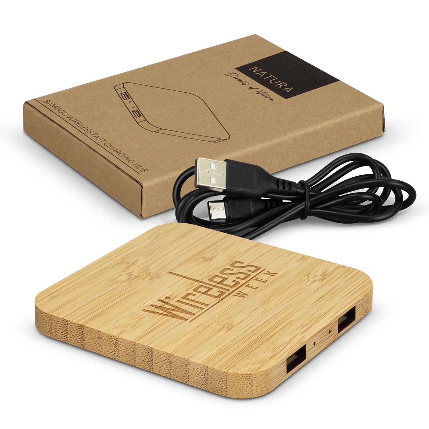 NATURA Bamboo Wireless Fast Charging Hub [3-126409]