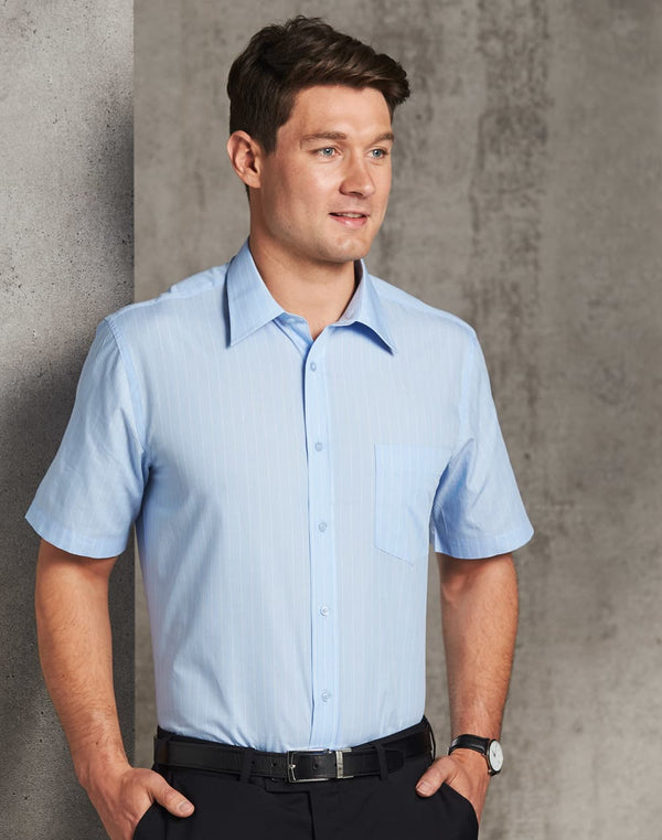 Mens Pin Stripe Short Sleeve Shirt [53-M7221]