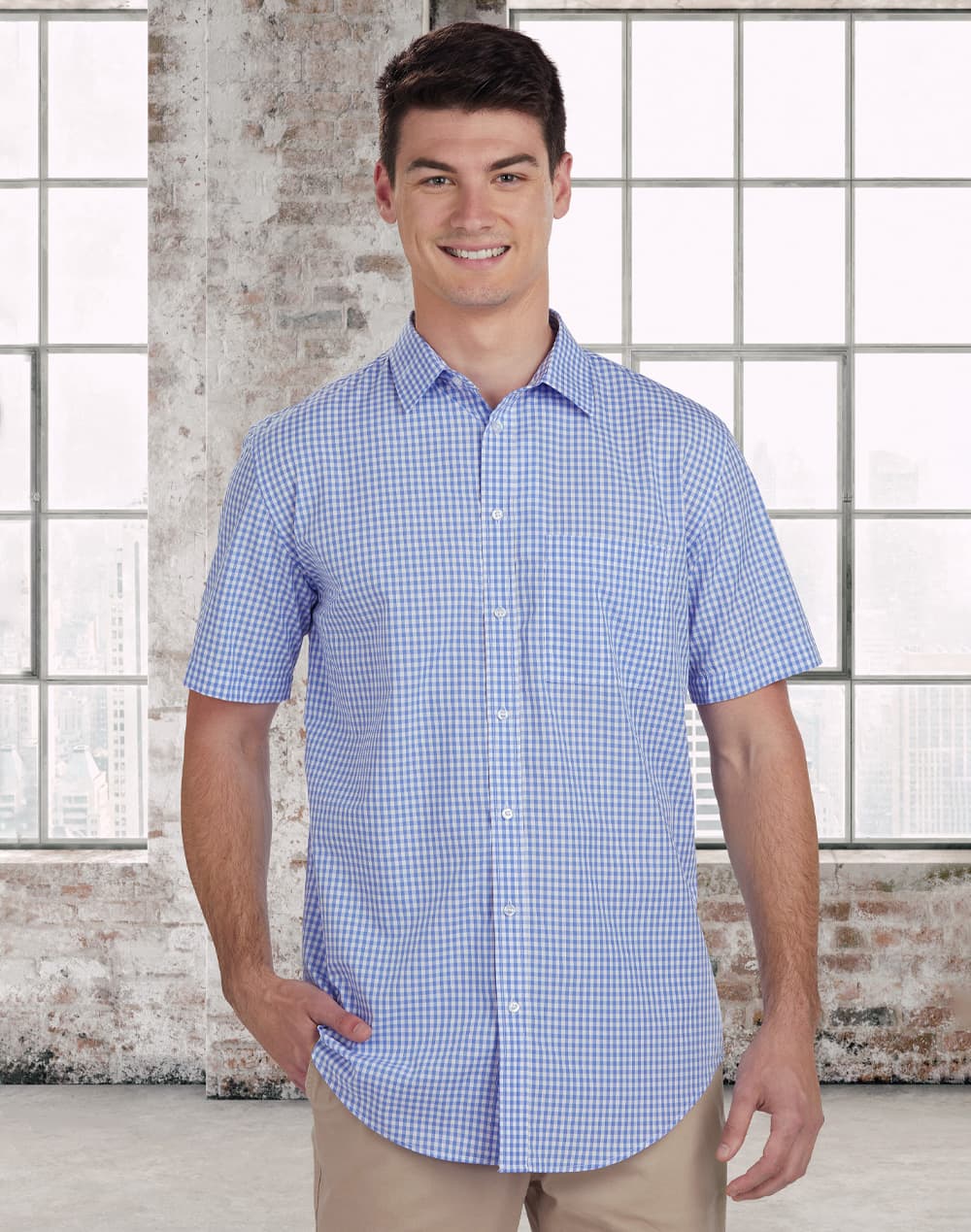 Mens Gingham Check S/S Shirt [53-M7300S]
