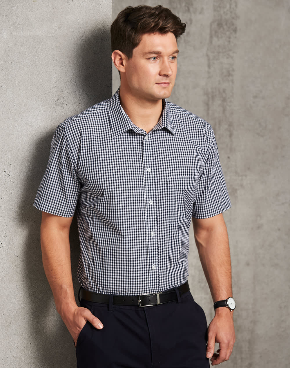 Mens Gingham Check S/S Shirt [53-M7300S]