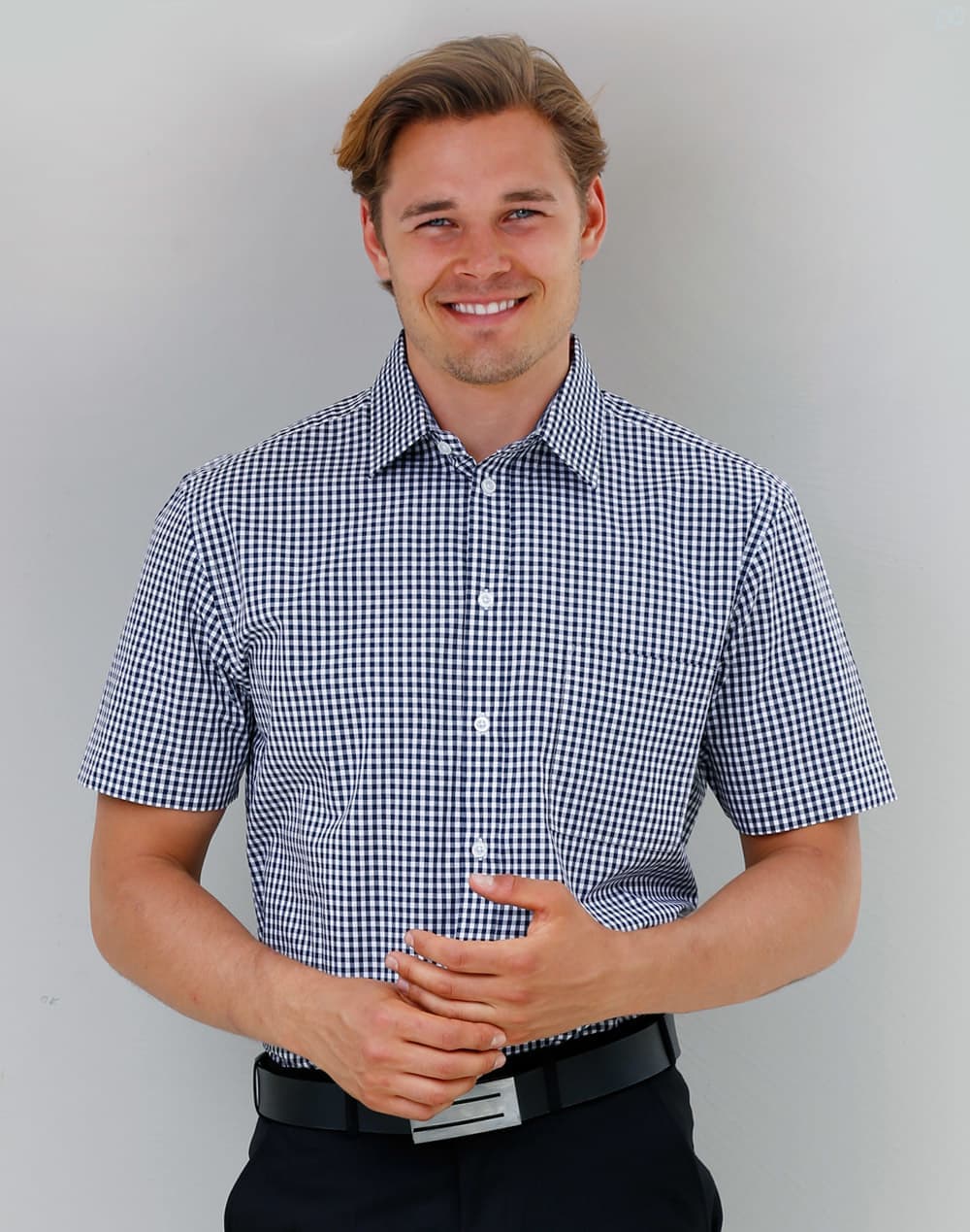 Mens Gingham Check S/S Shirt [53-M7300S]
