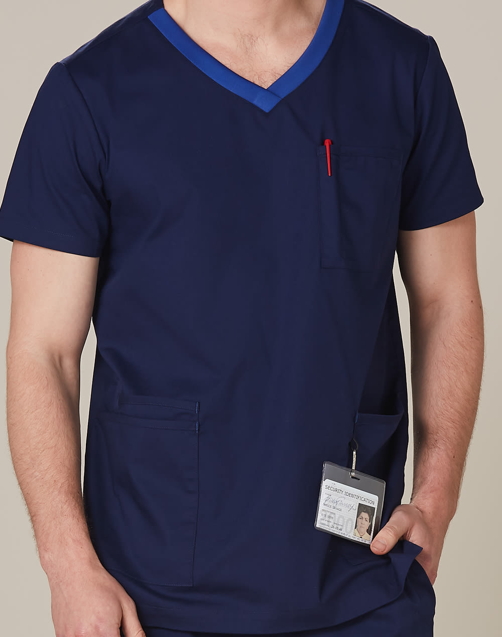 Mens Contrast Colour S/S Scrub Top [53-M7650]