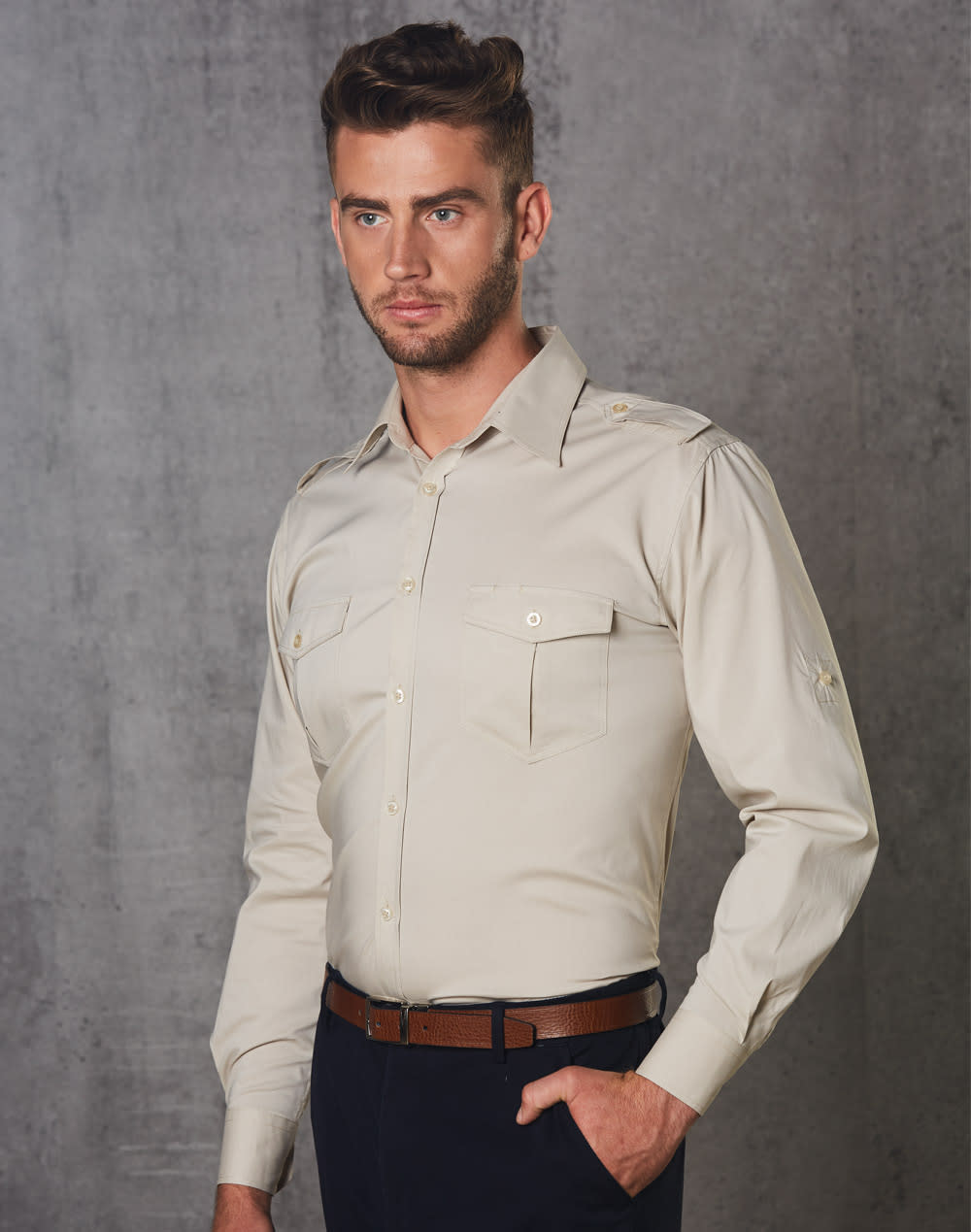 Mens Long Sleeve Military Shirt [53-M7912]