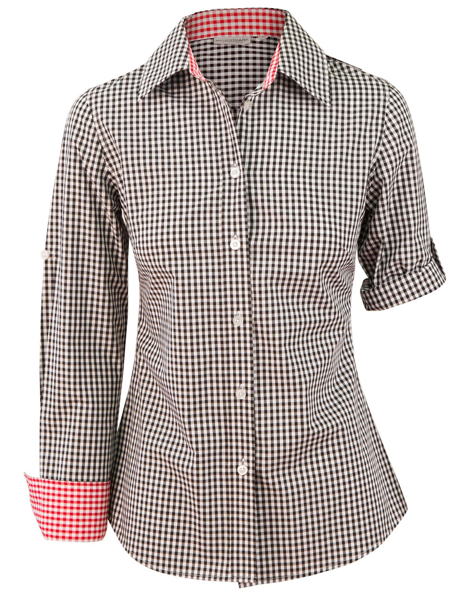 Womens Gingham Check Rollup L/S Shirt [53-M8330L]