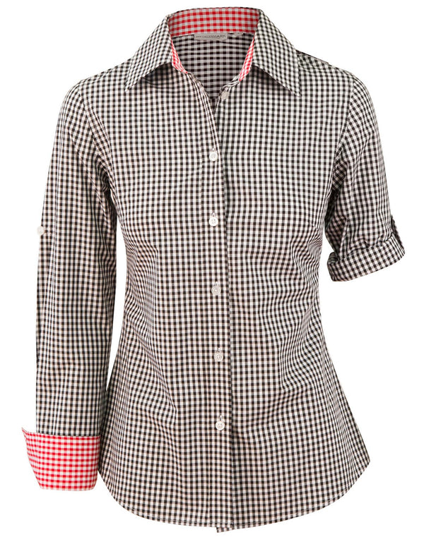 Womens Gingham Check Rollup L/S Shirt [53-M8330L]