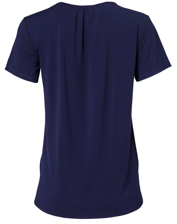 Ladies Round Neck with Pleats S/S Knit Top [53-M8850]
