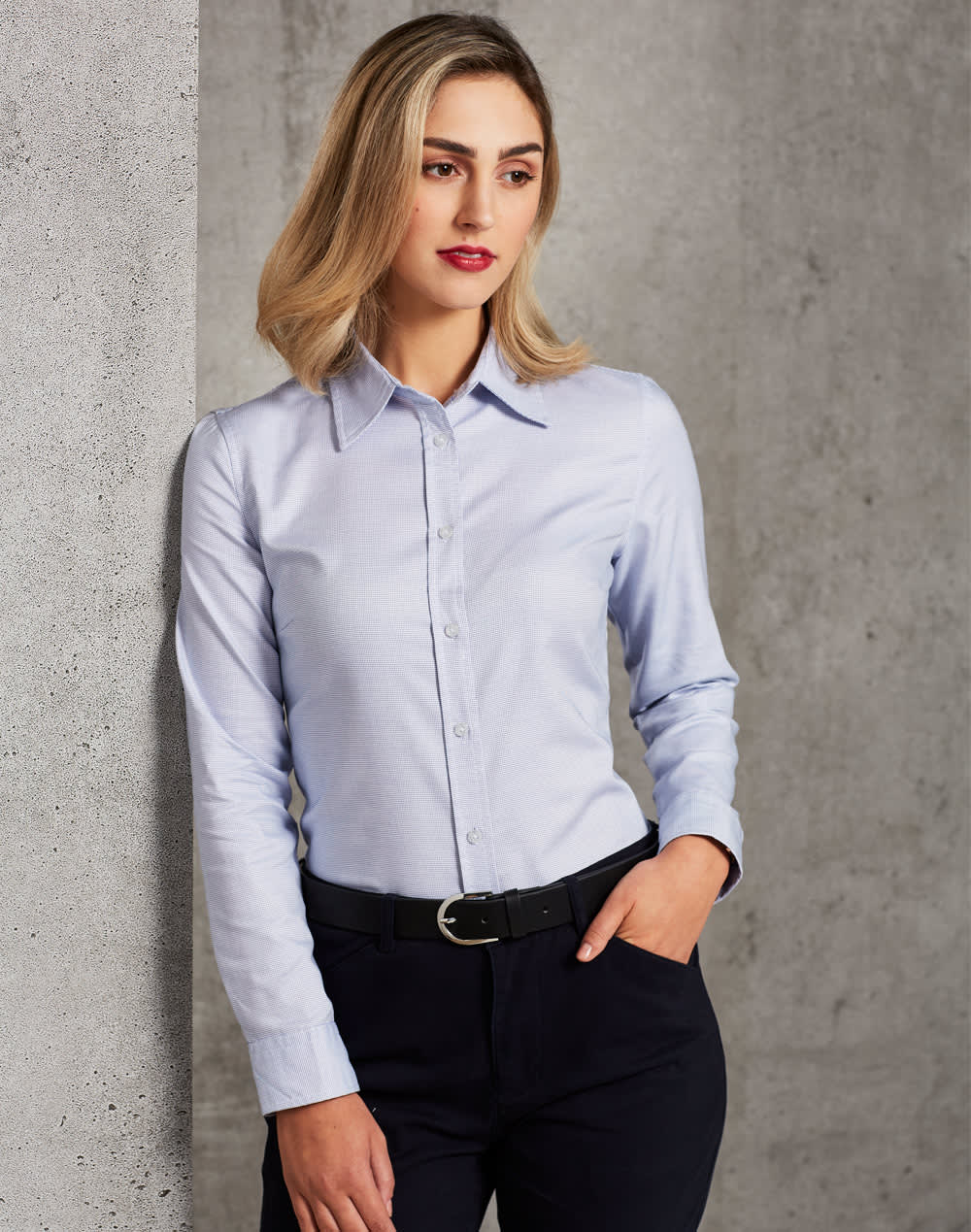 Ladies Dot Contrast Long Sleeve Shirt [53-M8922]