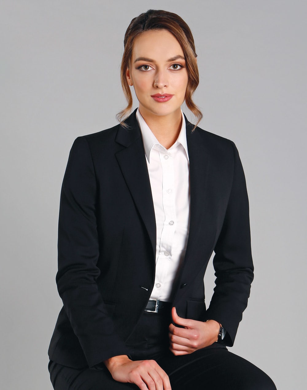 Ladies Wool Blend Stretch One Button Cropped Jacket [53-M9201]