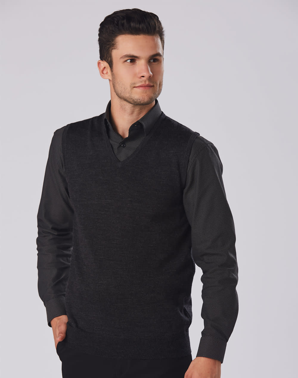 Mens 100 Merino Wool V Neck Vest [53-M9501]