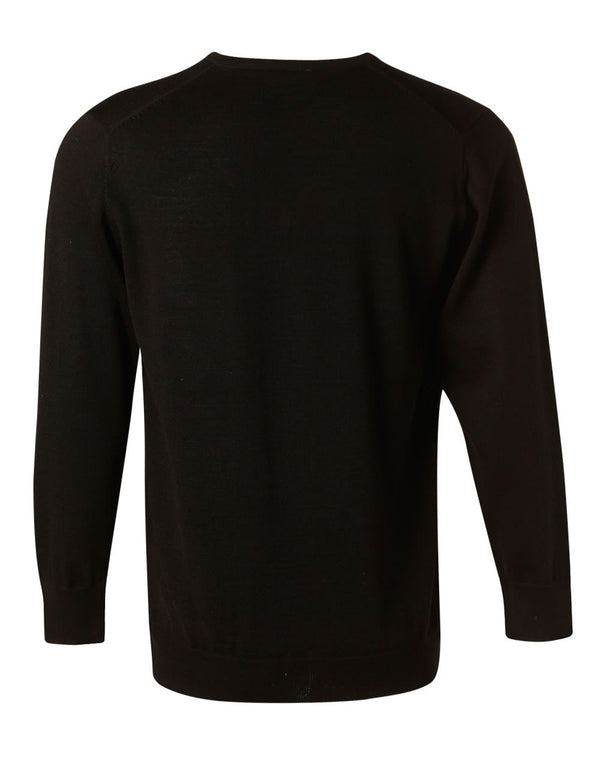 Mens 100 Merino Wool V Neck L/S Sweater [53-M9502]