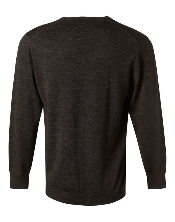 Mens 100 Merino Wool V Neck L/S Sweater [53-M9502]