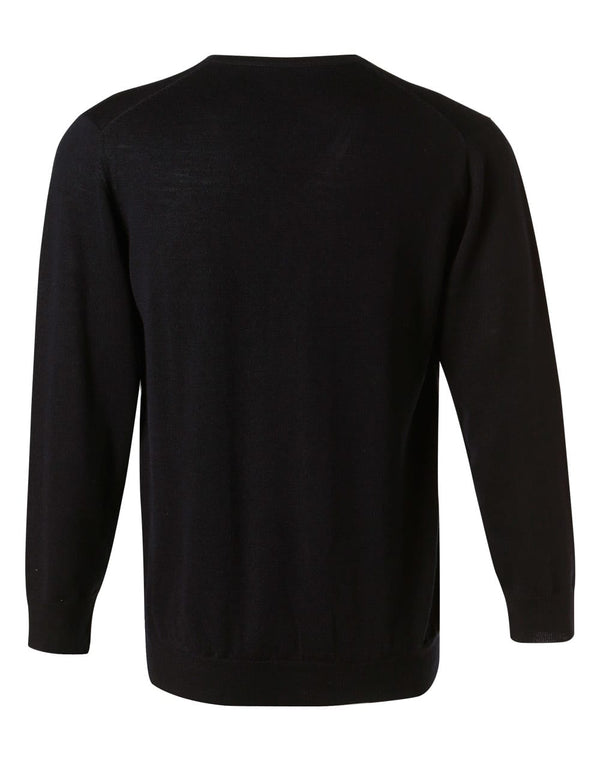 Mens 100 Merino Wool V Neck L/S Sweater [53-M9502]