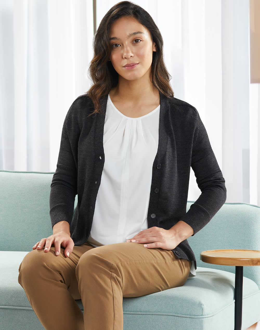 Womens 100 Merino Wool L/S Cardigan [53-M9602]