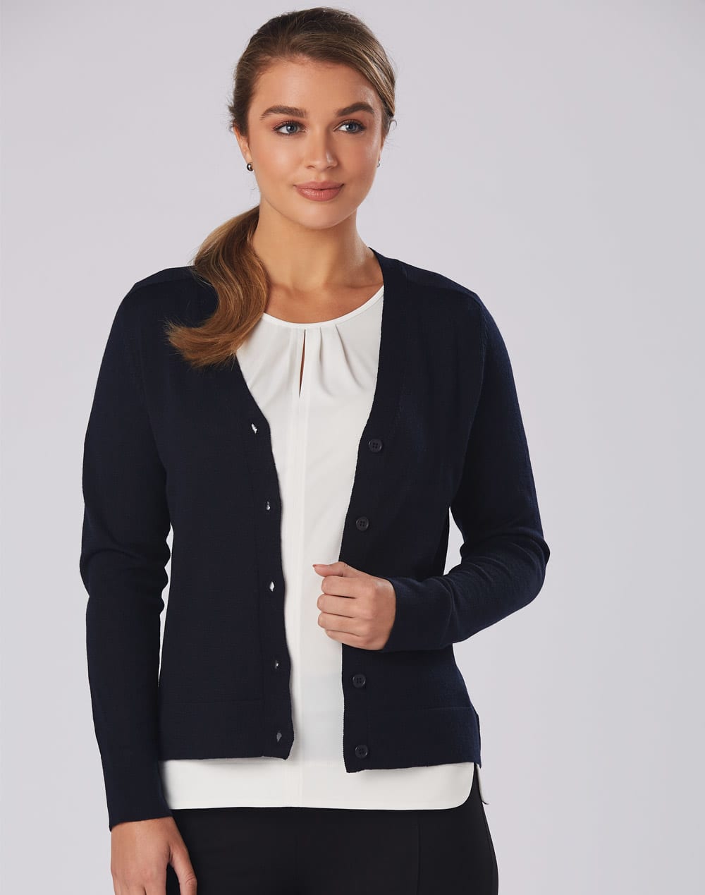 Womens 100 Merino Wool L/S Cardigan [53-M9602]