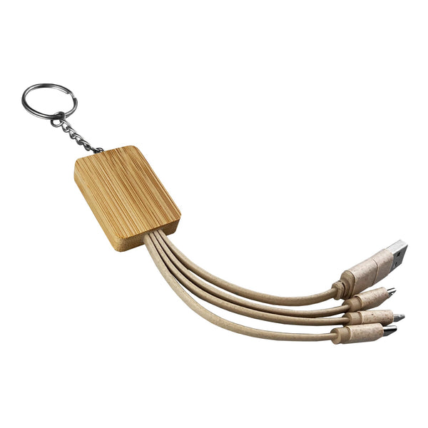 Square Bamboo Charging Cable Key Ring [19-CC005]