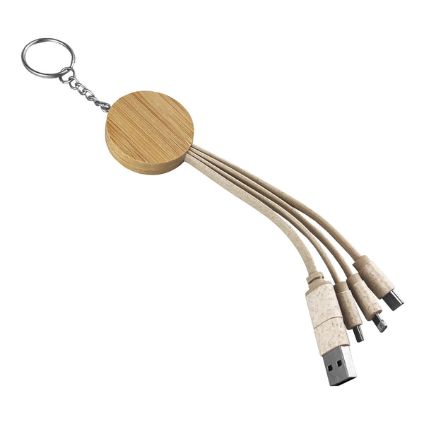 Round Bamboo Charging Cable Key Ring [19-CC006]
