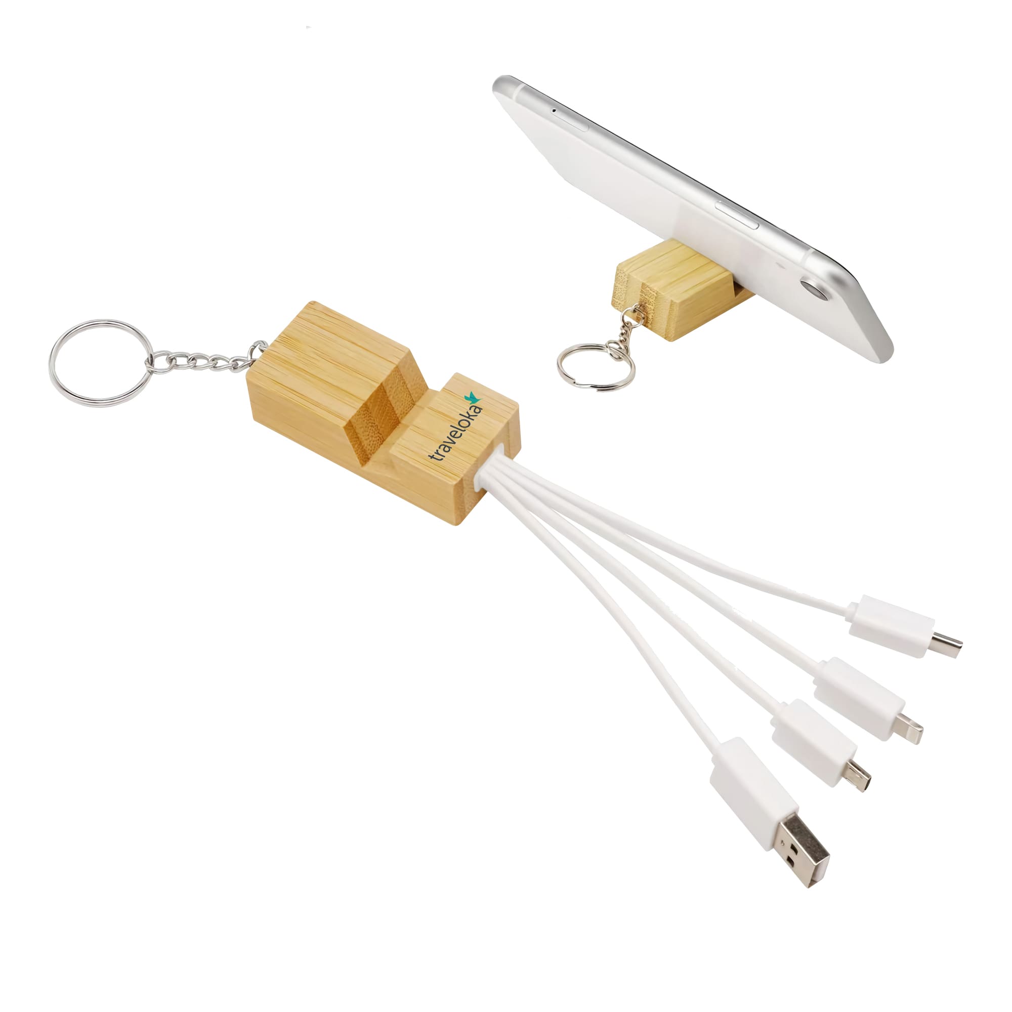 Phone Stand Bamboo Charging Cable Key Ring [19-CC007]