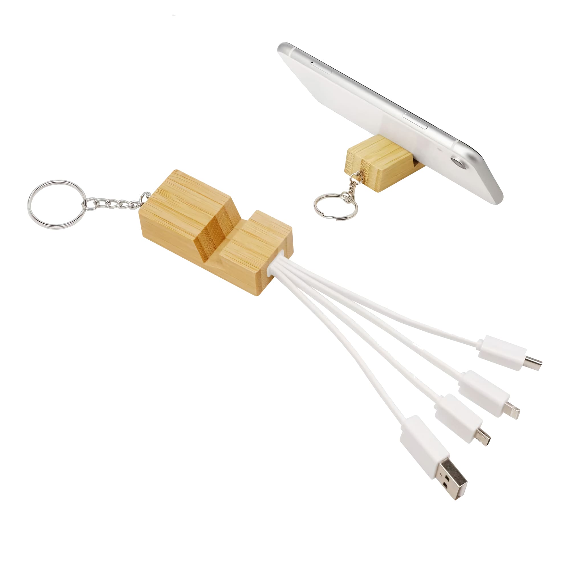 Phone Stand Bamboo Charging Cable Key Ring [19-CC007]