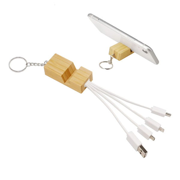 Phone Stand Bamboo Charging Cable Key Ring [19-CC007]