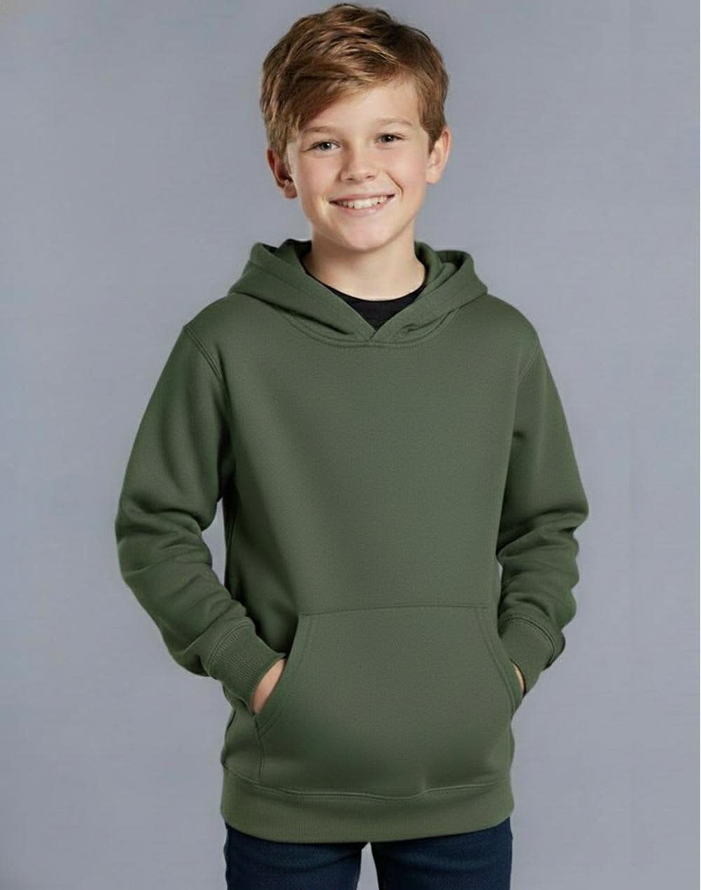 Kids Close Front  Contrast Fleecy Hoodie [53-FL09K]