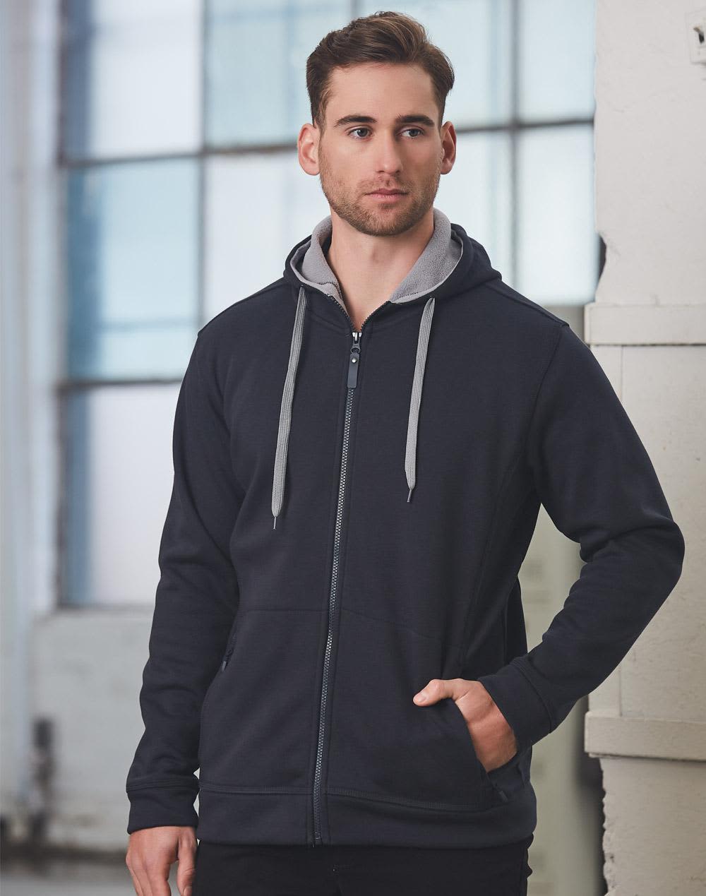 Mens Full Zip Contrast Fleece Hoodie [53-FL17]