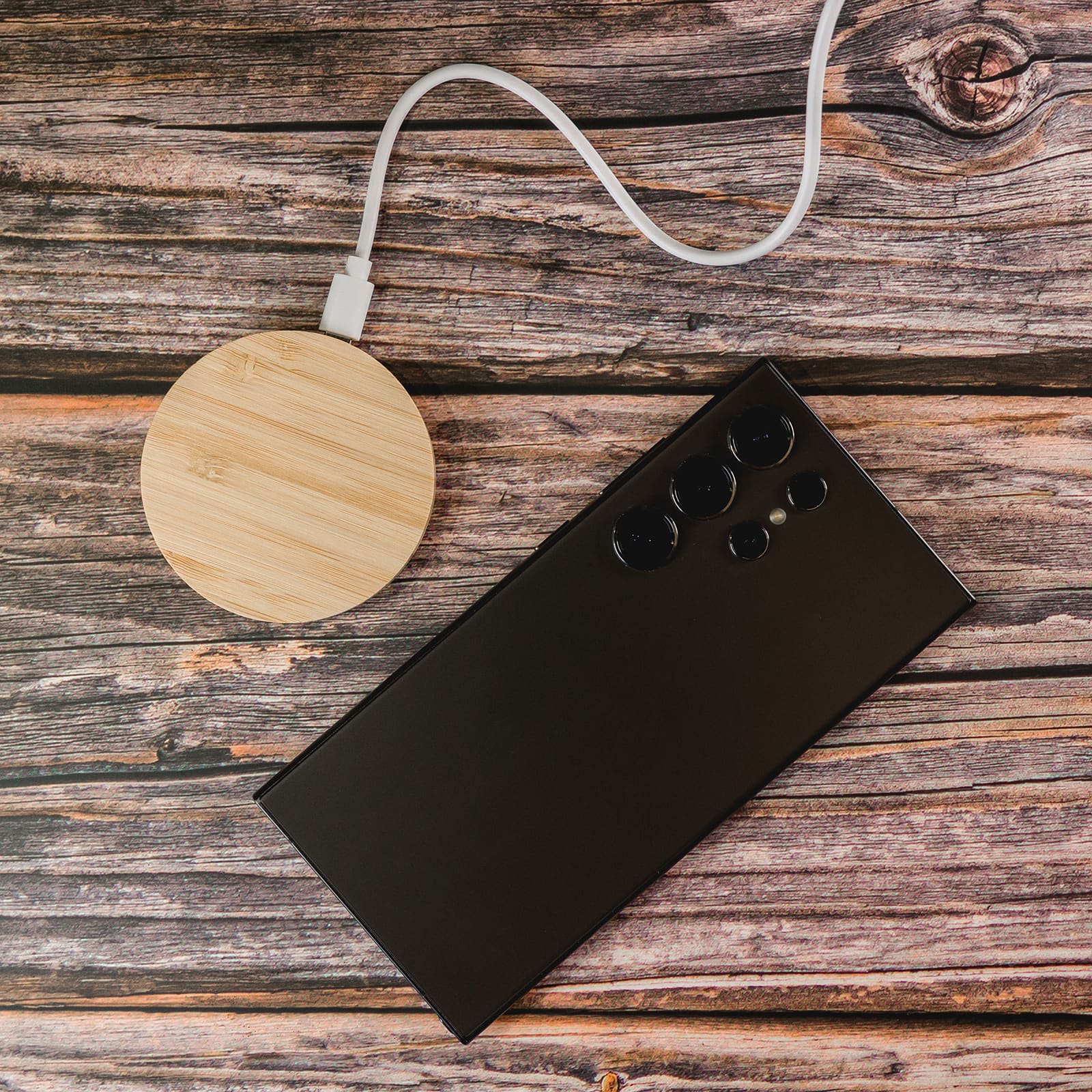 Arc Round Bamboo Wireless Charger [2-LL0220]