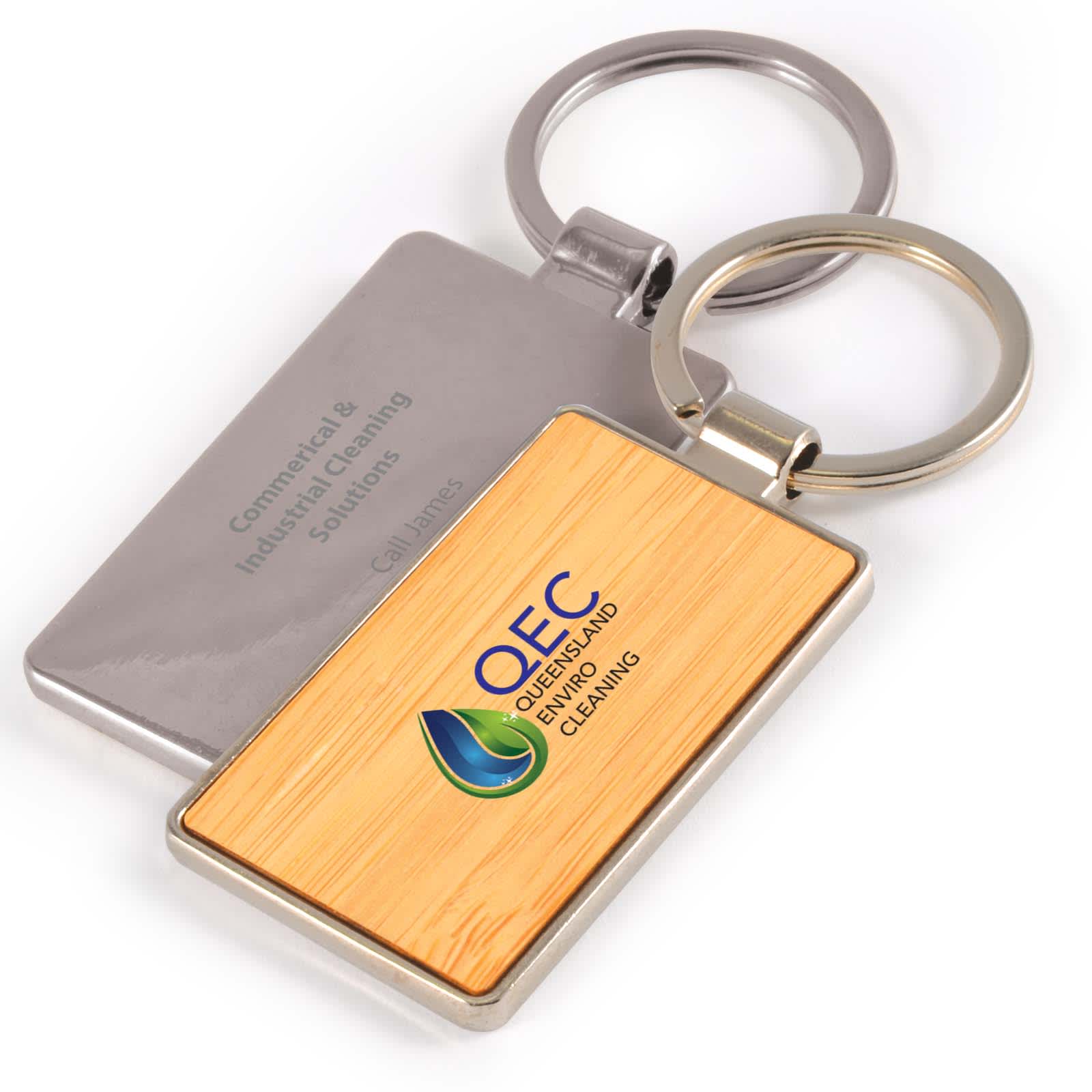 Rectangle Bamboo Zinc Keytag [2-LL3526]