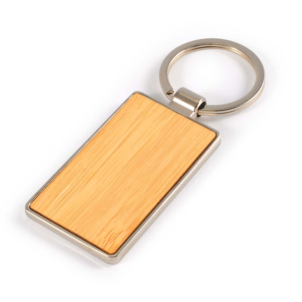 Rectangle Bamboo Zinc Keytag [2-LL3526]