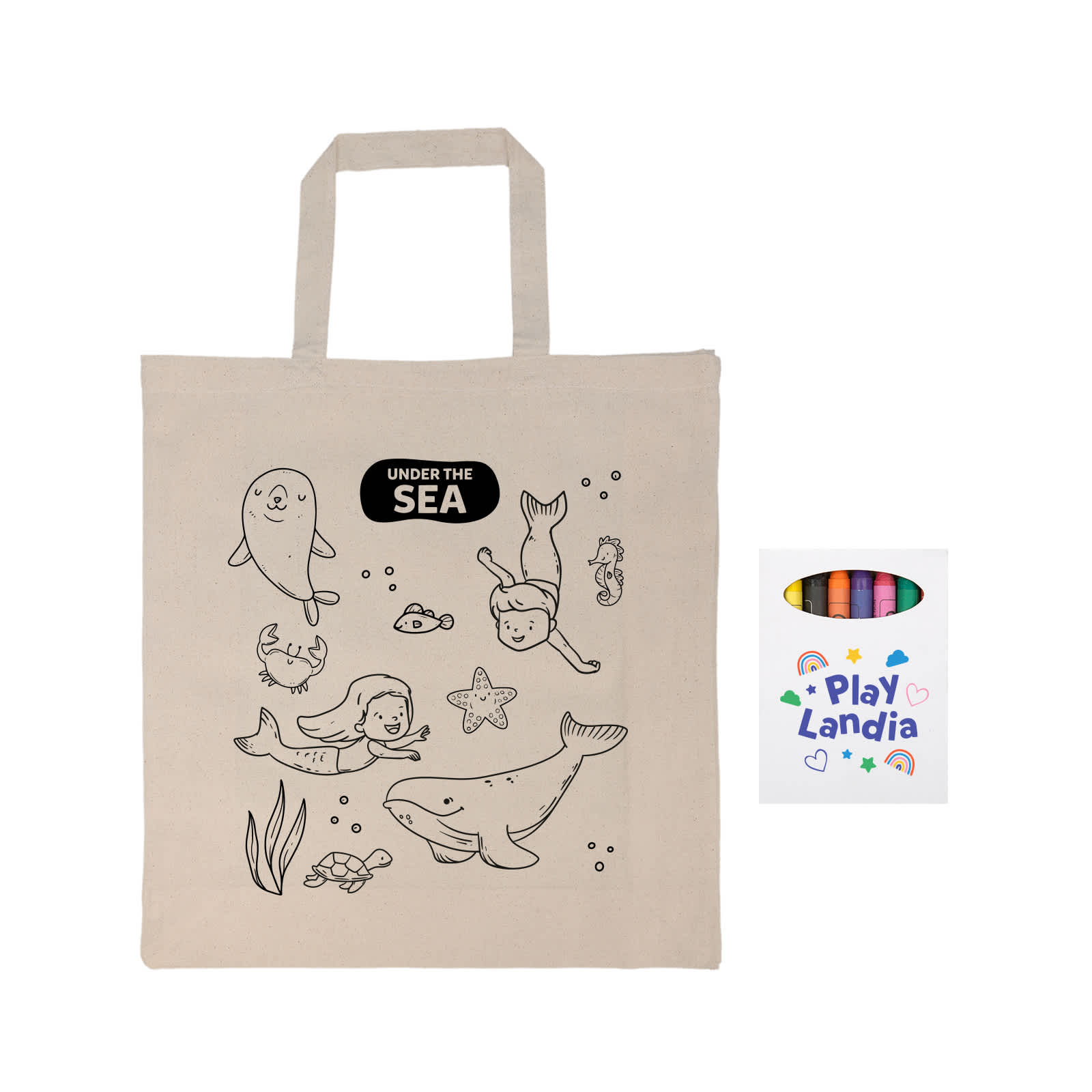 Colouring Short Handle Calico Bag  Crayons [2-LL5522]