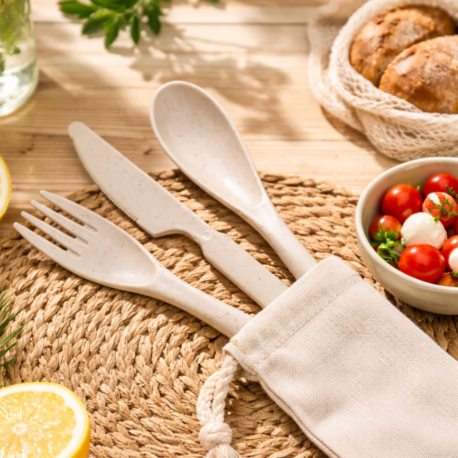 Delish Eco Cutlery Set in Calico Pouch [2-LL8790]