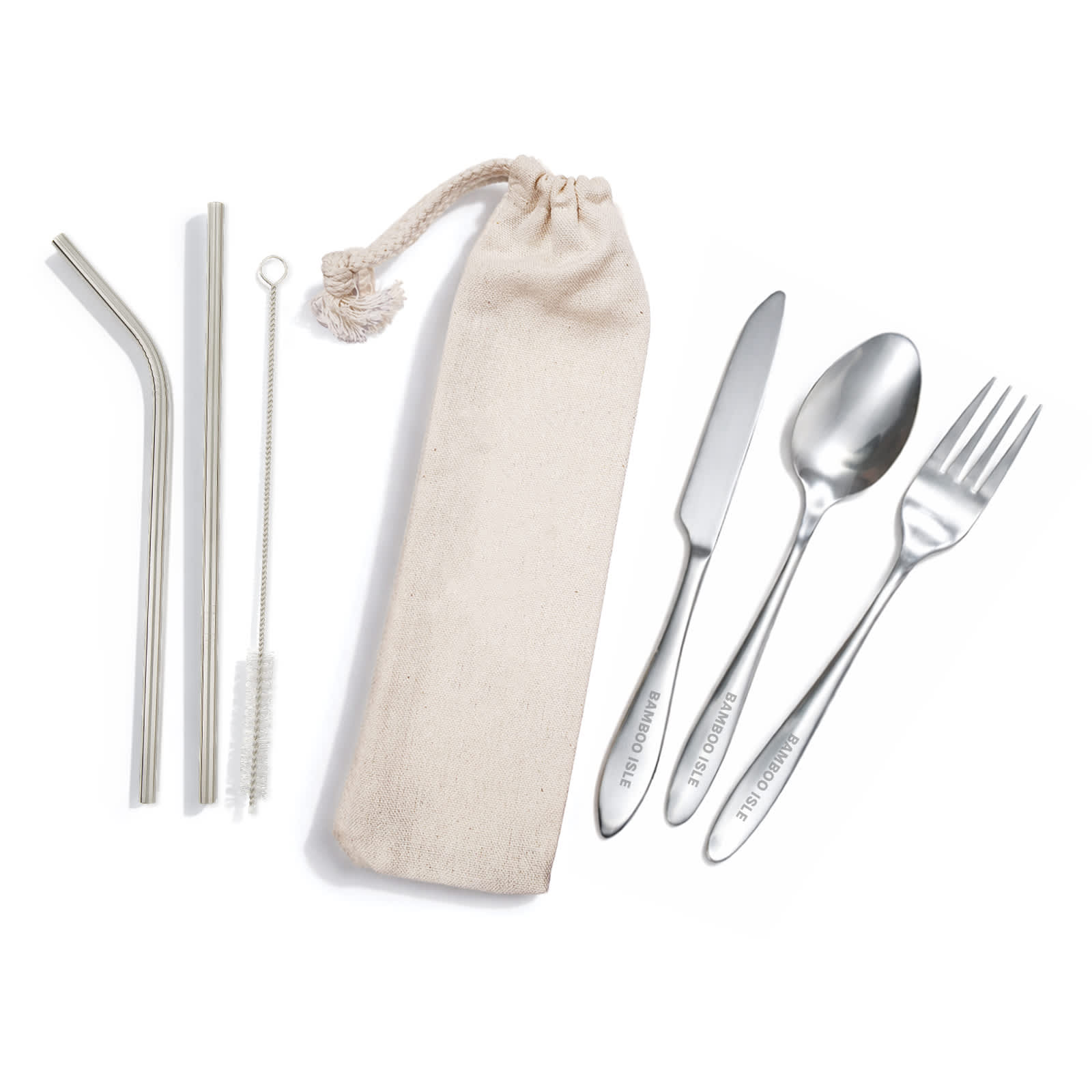Banquet Stainless Steel Cutlery  Straw Set in Calico Pouch [2-LL8800]