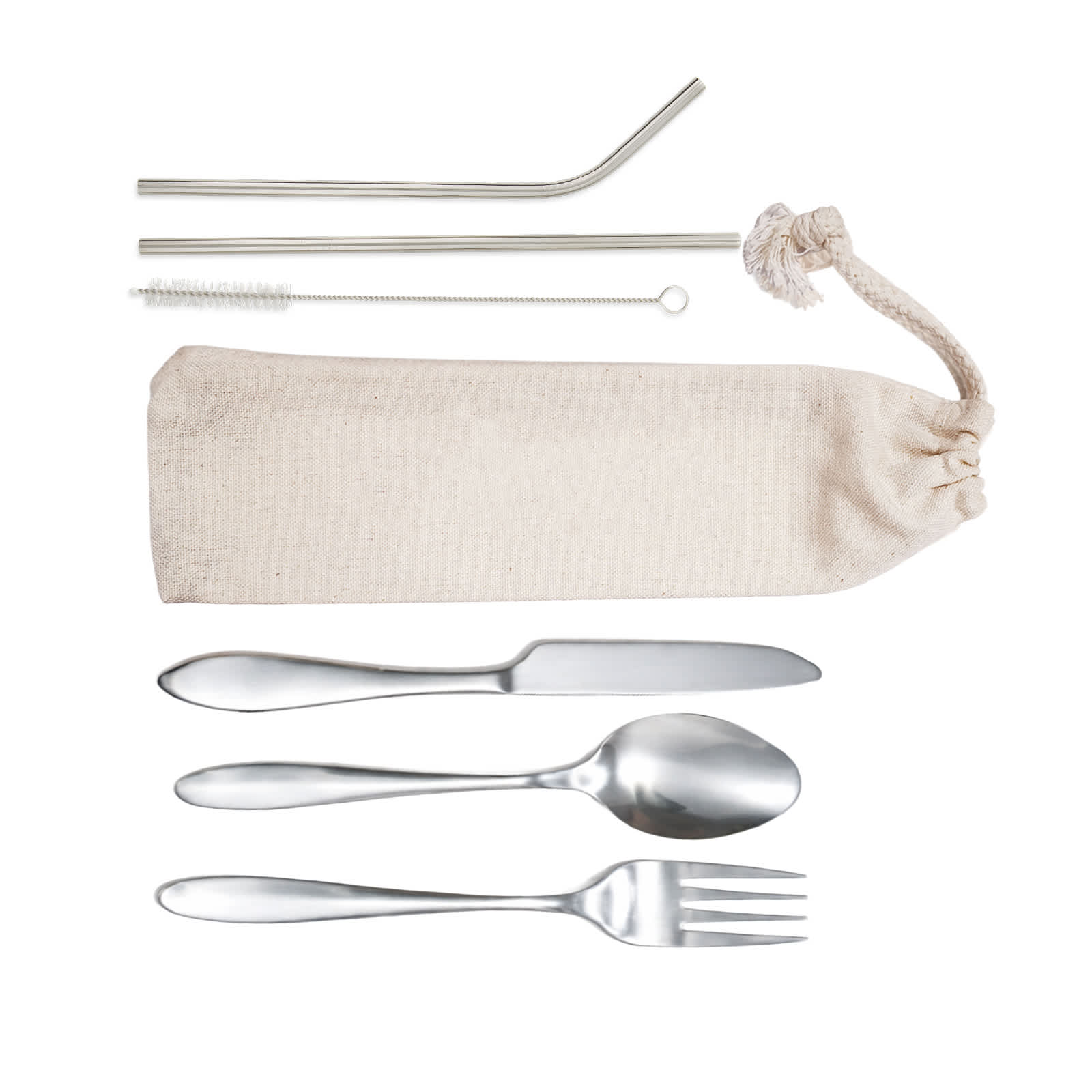 Banquet Stainless Steel Cutlery  Straw Set in Calico Pouch [2-LL8800]