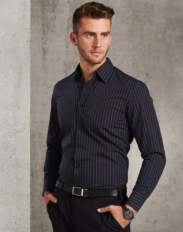 Mens Pin Stripe Long Sleeve Shirt [53-M7222]