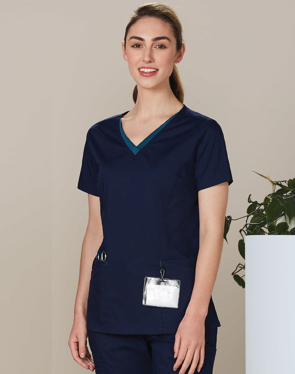 Ladies V Neck Contrast Trim Scrub Top [53-M7660]