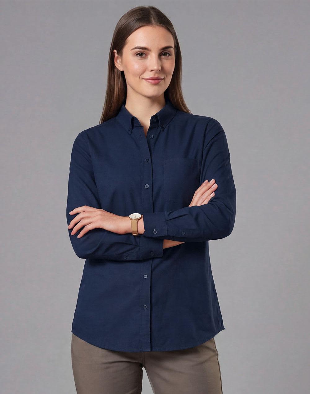 Ladies Smart Casual Cotton Blend L/S Shirt [53-M8009L]