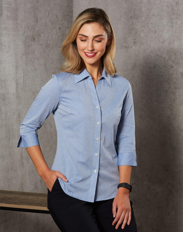 Womens Fine Chambray 3/4 Sleeve Shirt [53-M8013]