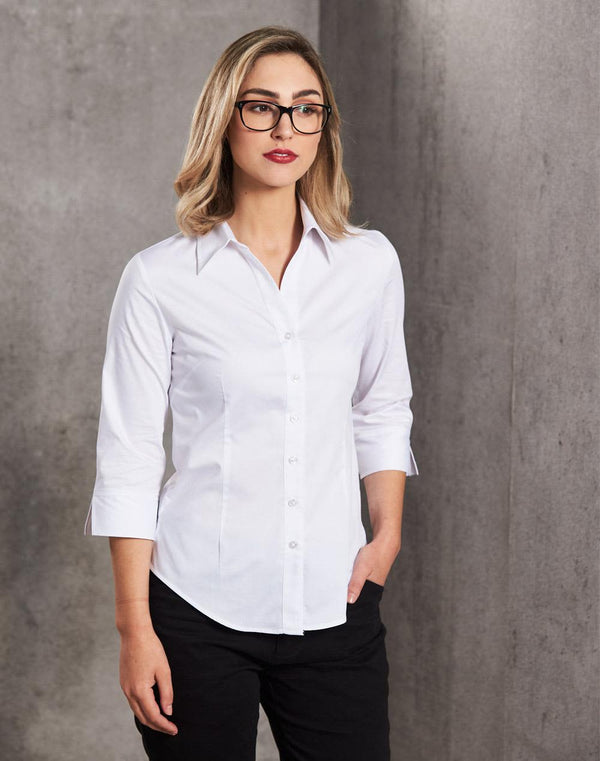 Womens Fine Twill 3/4 Sleeve Shirt [53-M8030Q]