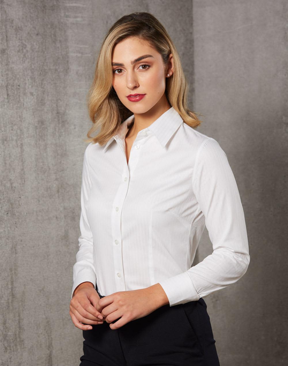 Womens Self Stripe Long Sleeve Shirt [53-M8100L]