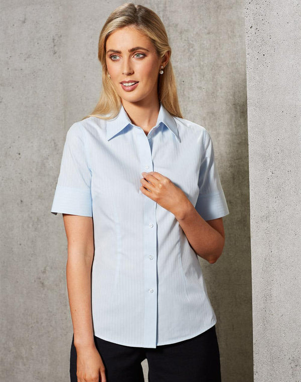 Womens Self Stripe Short Sleeve Shirt [53-M8100S]